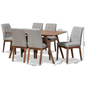 Baxton Studio Baxton Studio Tara 7-Piece Dining Set with Light Grey Tufted Chairs & Walnut Brown Table for Modern Homes RDC714-Light Grey/Walnut-7PC Dining Set