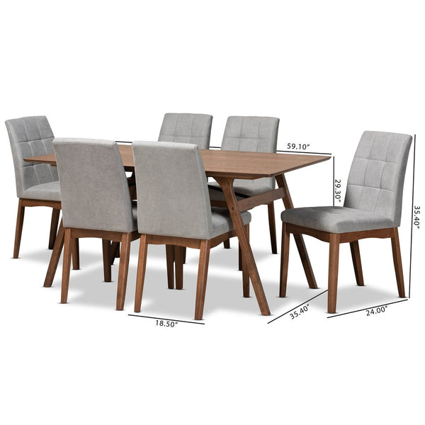 Baxton Studio Baxton Studio Tara 7-Piece Dining Set with Light Grey Tufted Chairs & Walnut Brown Table for Modern Homes RDC714-Light Grey/Walnut-7PC Dining Set