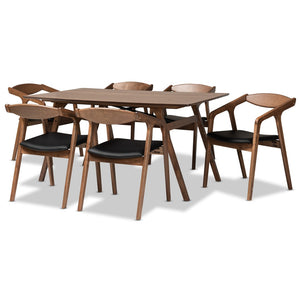 Baxton Studio Baxton Studio Harland Mid-Century Modern 7-Piece Dining Set with Walnut Finish and Comfort Seating Black RDC809B-AC-Black/Walnut-7PC Dining Set