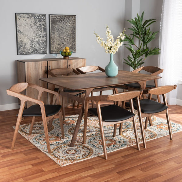 Baxton Studio Baxton Studio Harland Mid-Century Modern 7-Piece Dining Set with Walnut Finish and Comfort Seating Black RDC809B-AC-Black/Walnut-7PC Dining Set