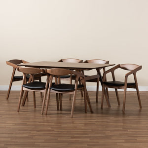 Baxton Studio Baxton Studio Harland Mid-Century Modern 7-Piece Dining Set with Walnut Finish and Comfort Seating Black RDC809B-AC-Black/Walnut-7PC Dining Set