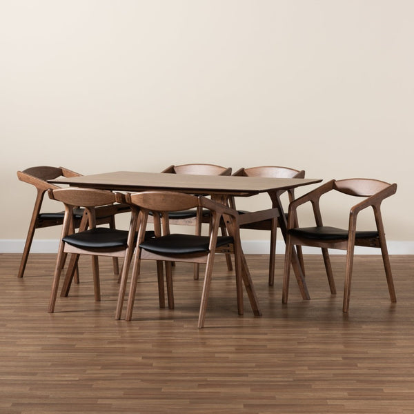 Baxton Studio Baxton Studio Harland Mid-Century Modern 7-Piece Dining Set with Walnut Finish and Comfort Seating Black RDC809B-AC-Black/Walnut-7PC Dining Set