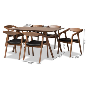 Baxton Studio Baxton Studio Harland Mid-Century Modern 7-Piece Dining Set with Walnut Finish and Comfort Seating Black RDC809B-AC-Black/Walnut-7PC Dining Set