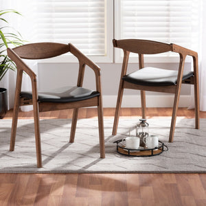 Baxton Studio Baxton Studio Harland Mid-Century Modern Faux Leather Dining Chair Set for Stylish Comfort and Elegance Black RDC809B-AC-Black/Walnut-DC