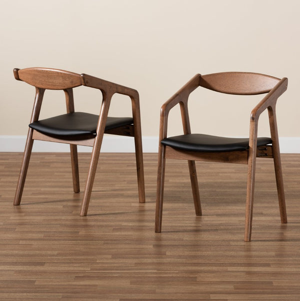 Baxton Studio Baxton Studio Harland Mid-Century Modern Faux Leather Dining Chair Set for Stylish Comfort and Elegance Black RDC809B-AC-Black/Walnut-DC