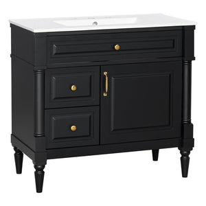 English Elm 36" Bathroom Vanity With Elegant Ceramic Sink, Adjustable Storage, And Sleek Black Finish For Modern Style N725P356064B