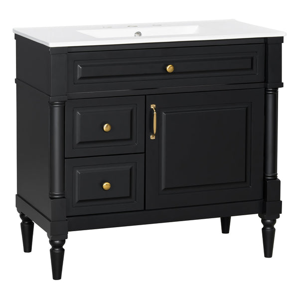 English Elm 36" Bathroom Vanity With Elegant Ceramic Sink, Adjustable Storage, And Sleek Black Finish For Modern Style N725P356064B