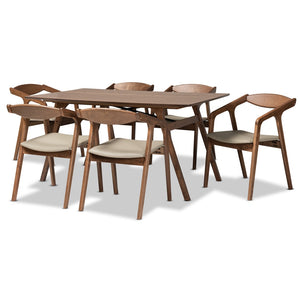 Baxton Studio Baxton Studio Harland Mid-Century Modern 7-Piece Dining Set with Walnut Finish and Comfort Seating Grey RDC809B-AC-Steel/Walnut-7PC Dining Set