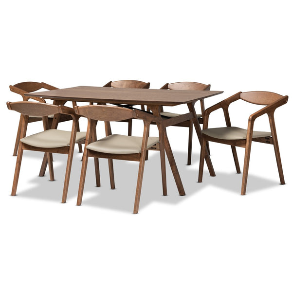 Baxton Studio Baxton Studio Harland Mid-Century Modern 7-Piece Dining Set with Walnut Finish and Comfort Seating Grey RDC809B-AC-Steel/Walnut-7PC Dining Set