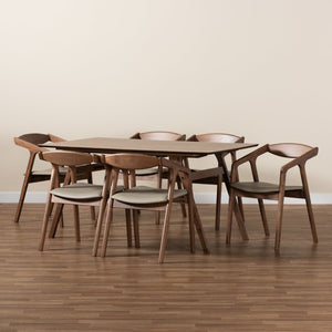 Baxton Studio Baxton Studio Harland Mid-Century Modern 7-Piece Dining Set with Walnut Finish and Comfort Seating Grey RDC809B-AC-Steel/Walnut-7PC Dining Set