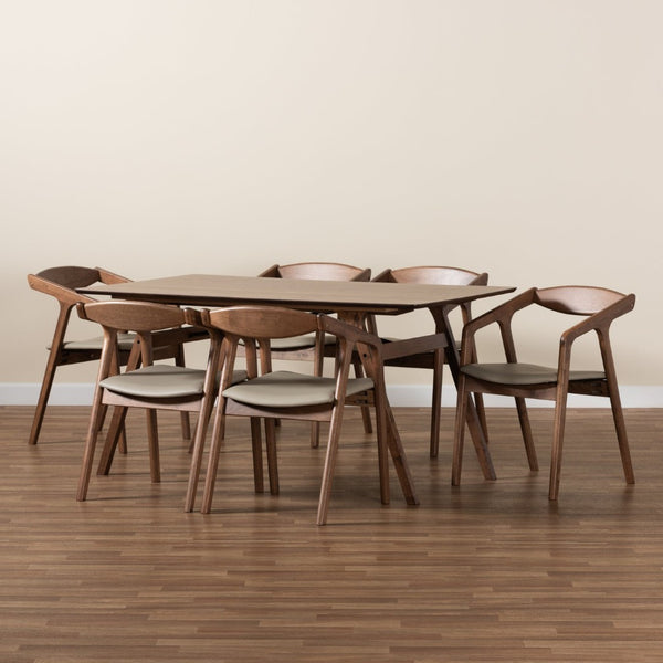 Baxton Studio Baxton Studio Harland Mid-Century Modern 7-Piece Dining Set with Walnut Finish and Comfort Seating Grey RDC809B-AC-Steel/Walnut-7PC Dining Set