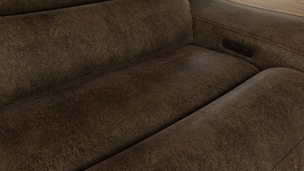 English Elm 6-Piece Performance Fabric Power Reclining Sectional with USB Charging, Hidden Console, Cup Holders Brown B339S00002