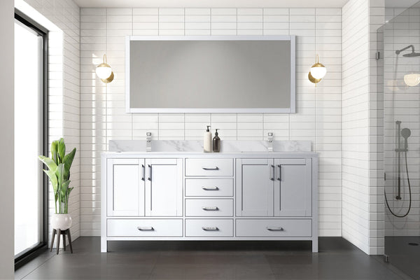 English Elm White 72 in. Double Bath Vanity with Carrara Marble Top, Soft-Close Drawers, Chrome Faucet Set B2731P259096
