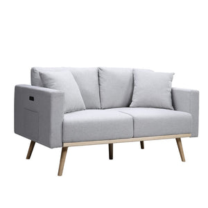 English Elm Elio Mid-century Modern Linen Living Room Set with Usb Ports Storage Pockets Light Gray B2749S00014