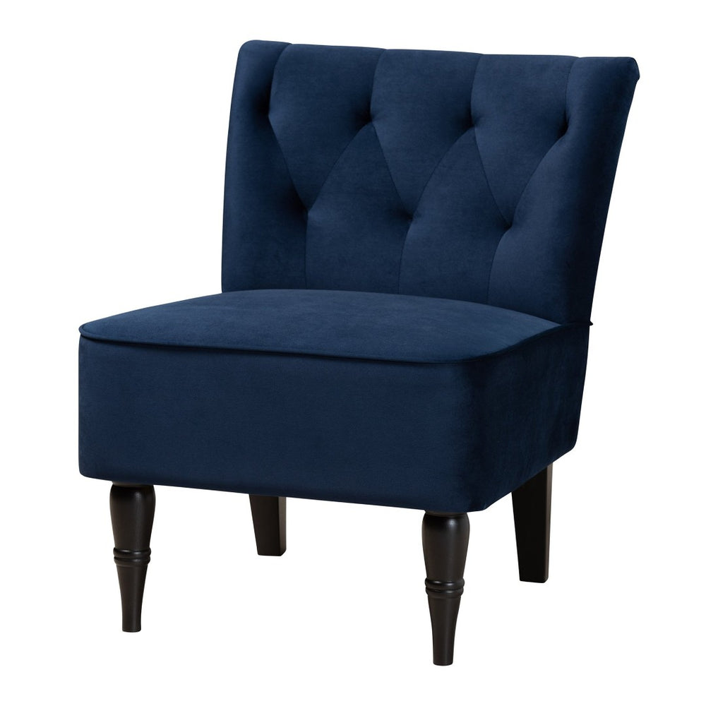Baxton Studio Baxton Harmon Navy Blue Velvet Accent Chair with Elegant Black Legs - Modern Comfort for Any Space RAC515FB-Navy Blue Velvet/Black-CC