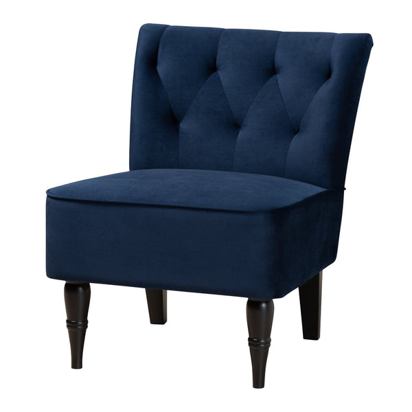 Baxton Studio Baxton Harmon Navy Blue Velvet Accent Chair with Elegant Black Legs - Modern Comfort for Any Space RAC515FB-Navy Blue Velvet/Black-CC