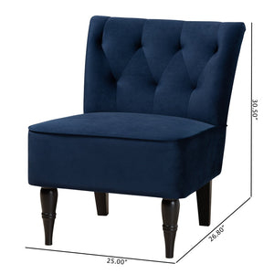 Baxton Studio Baxton Harmon Navy Blue Velvet Accent Chair with Elegant Black Legs - Modern Comfort for Any Space RAC515FB-Navy Blue Velvet/Black-CC