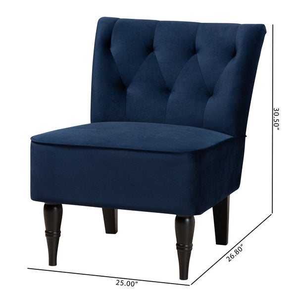 Baxton Studio Baxton Harmon Navy Blue Velvet Accent Chair with Elegant Black Legs - Modern Comfort for Any Space RAC515FB-Navy Blue Velvet/Black-CC