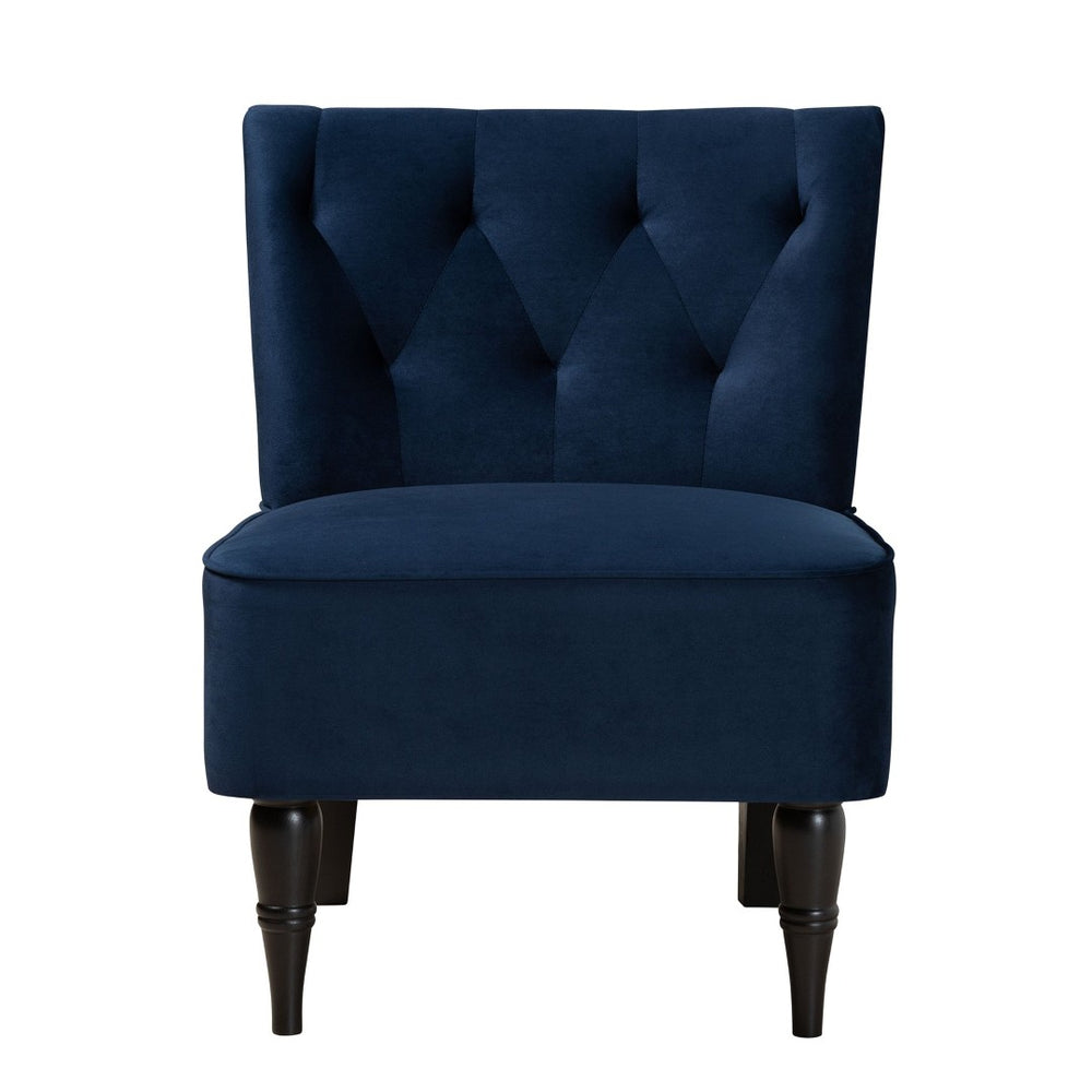 Baxton Studio Baxton Harmon Navy Blue Velvet Accent Chair with Elegant Black Legs - Modern Comfort for Any Space RAC515FB-Navy Blue Velvet/Black-CC