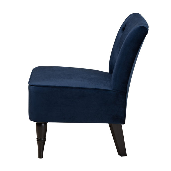 Baxton Studio Baxton Harmon Navy Blue Velvet Accent Chair with Elegant Black Legs - Modern Comfort for Any Space RAC515FB-Navy Blue Velvet/Black-CC