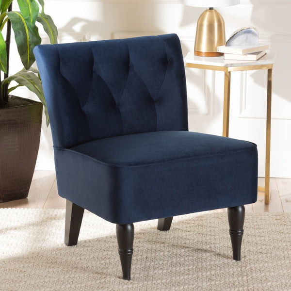 Baxton Studio Baxton Harmon Navy Blue Velvet Accent Chair with Elegant Black Legs - Modern Comfort for Any Space RAC515FB-Navy Blue Velvet/Black-CC