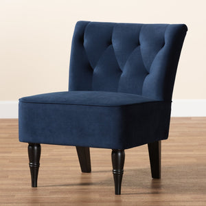Baxton Studio Baxton Harmon Navy Blue Velvet Accent Chair with Elegant Black Legs - Modern Comfort for Any Space RAC515FB-Navy Blue Velvet/Black-CC