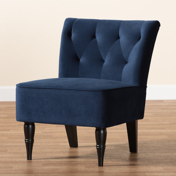 Baxton Studio Baxton Harmon Navy Blue Velvet Accent Chair with Elegant Black Legs - Modern Comfort for Any Space RAC515FB-Navy Blue Velvet/Black-CC