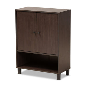 Baxton Studio Baxton Studio Rossin Modern Wood 2-Door Entryway Shoe Storage Cabinet with Open Shelf for Organization Dark ATSC1613-Modi Wenge-Shoe Cabinet