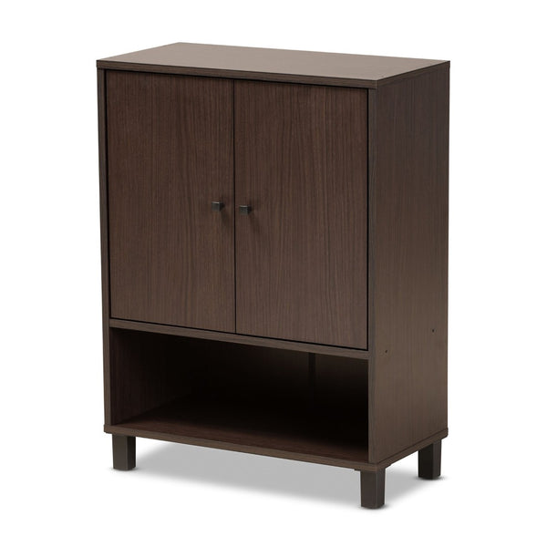 Baxton Studio Baxton Studio Rossin Modern Wood 2-Door Entryway Shoe Storage Cabinet with Open Shelf for Organization Dark ATSC1613-Modi Wenge-Shoe Cabinet