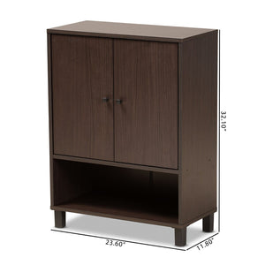 Baxton Studio Baxton Studio Rossin Modern Wood 2-Door Entryway Shoe Storage Cabinet with Open Shelf for Organization Dark ATSC1613-Modi Wenge-Shoe Cabinet
