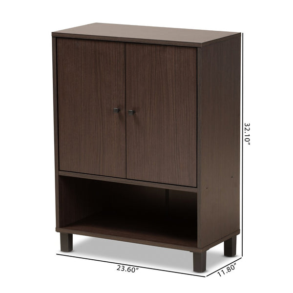 Baxton Studio Baxton Studio Rossin Modern Wood 2-Door Entryway Shoe Storage Cabinet with Open Shelf for Organization Dark ATSC1613-Modi Wenge-Shoe Cabinet