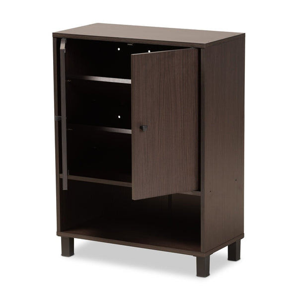 Baxton Studio Baxton Studio Rossin Modern Wood 2-Door Entryway Shoe Storage Cabinet with Open Shelf for Organization Dark ATSC1613-Modi Wenge-Shoe Cabinet