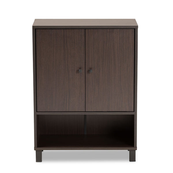 Baxton Studio Baxton Studio Rossin Modern Wood 2-Door Entryway Shoe Storage Cabinet with Open Shelf for Organization Dark ATSC1613-Modi Wenge-Shoe Cabinet