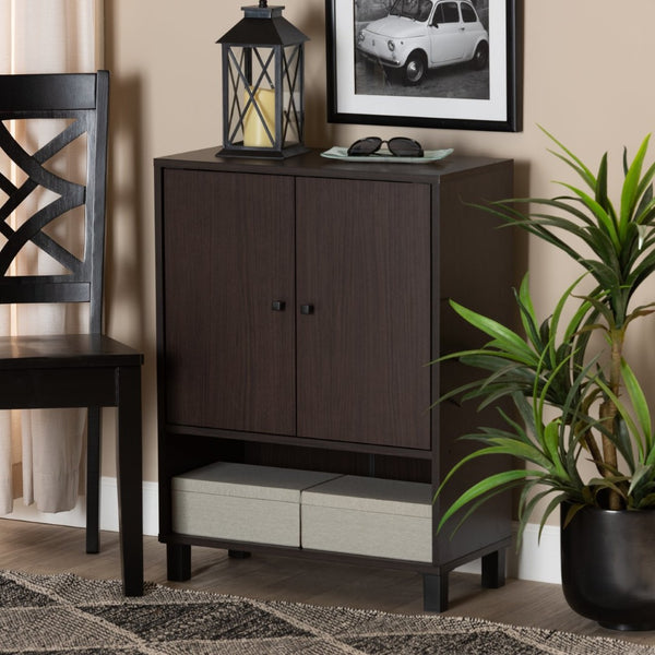 Baxton Studio Baxton Studio Rossin Modern Wood 2-Door Entryway Shoe Storage Cabinet with Open Shelf for Organization Dark ATSC1613-Modi Wenge-Shoe Cabinet