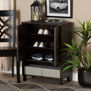 Baxton Studio Baxton Studio Rossin Modern Wood 2-Door Entryway Shoe Storage Cabinet with Open Shelf for Organization Dark ATSC1613-Modi Wenge-Shoe Cabinet