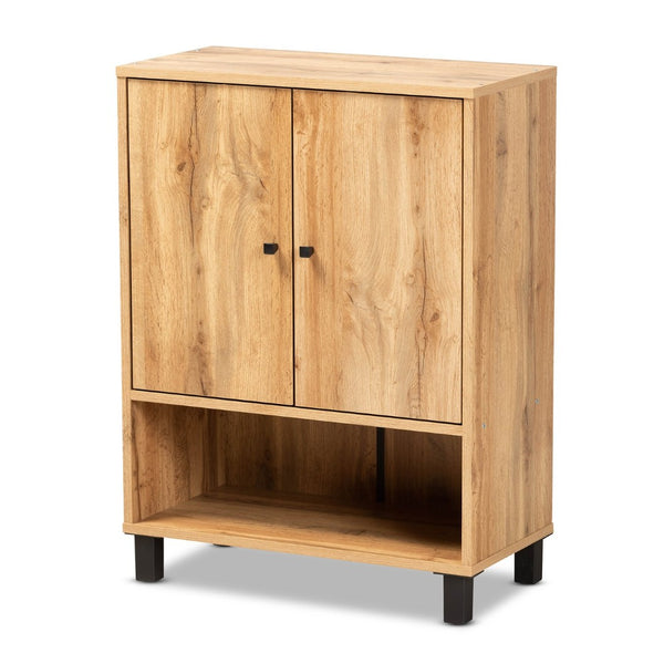 Baxton Studio Baxton Studio Rossin Modern Wood 2-Door Entryway Shoe Storage Cabinet with Open Shelf for Organization Oak ATSC1613-Wotan Oak-Shoe Cabinet