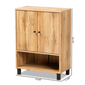 Baxton Studio Baxton Studio Rossin Modern Wood 2-Door Entryway Shoe Storage Cabinet with Open Shelf for Organization Oak ATSC1613-Wotan Oak-Shoe Cabinet