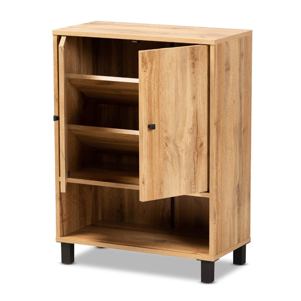 Baxton Studio Baxton Studio Rossin Modern Wood 2-Door Entryway Shoe Storage Cabinet with Open Shelf for Organization Oak ATSC1613-Wotan Oak-Shoe Cabinet
