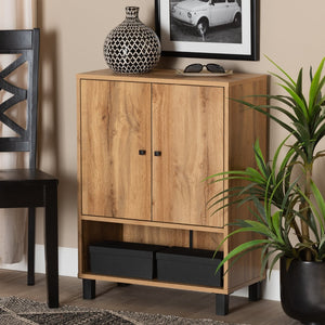 Baxton Studio Baxton Studio Rossin Modern Wood 2-Door Entryway Shoe Storage Cabinet with Open Shelf for Organization Oak ATSC1613-Wotan Oak-Shoe Cabinet