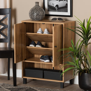 Baxton Studio Baxton Studio Rossin Modern Wood 2-Door Entryway Shoe Storage Cabinet with Open Shelf for Organization Oak ATSC1613-Wotan Oak-Shoe Cabinet