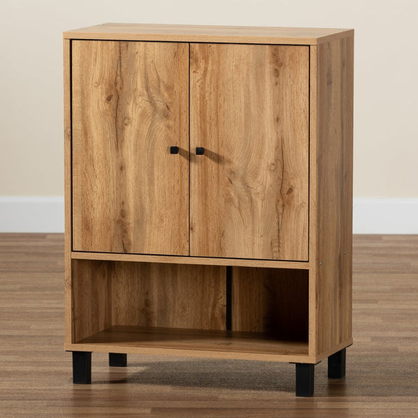 Baxton Studio Baxton Studio Rossin Modern Wood 2-Door Entryway Shoe Storage Cabinet with Open Shelf for Organization Oak ATSC1613-Wotan Oak-Shoe Cabinet