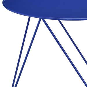 English Elm Blue Round Accent Table with Geometric Metal Base, Powder-Coated Blue Finish, Compact Durable Charm B062P186427