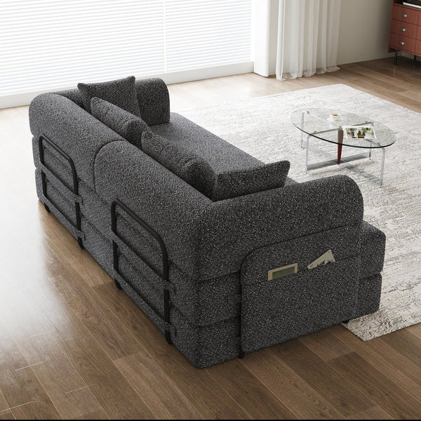 English Elm 78.7-Inch Convertible Sleeper Sofa Bed with Chenille Upholstery, High-Density Foam, Side Pocket Storage Grey W834P337412