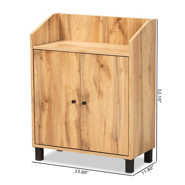 Baxton Studio Baxton Studio Rossin Stylish Oak Brown Entryway Shoe Storage Cabinet with Open Shelf & Ventilation ATSC1614-Wotan Oak-Shoe Cabinet