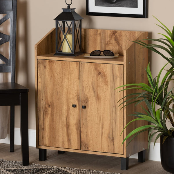 Baxton Studio Baxton Studio Rossin Stylish Oak Brown Entryway Shoe Storage Cabinet with Open Shelf & Ventilation ATSC1614-Wotan Oak-Shoe Cabinet