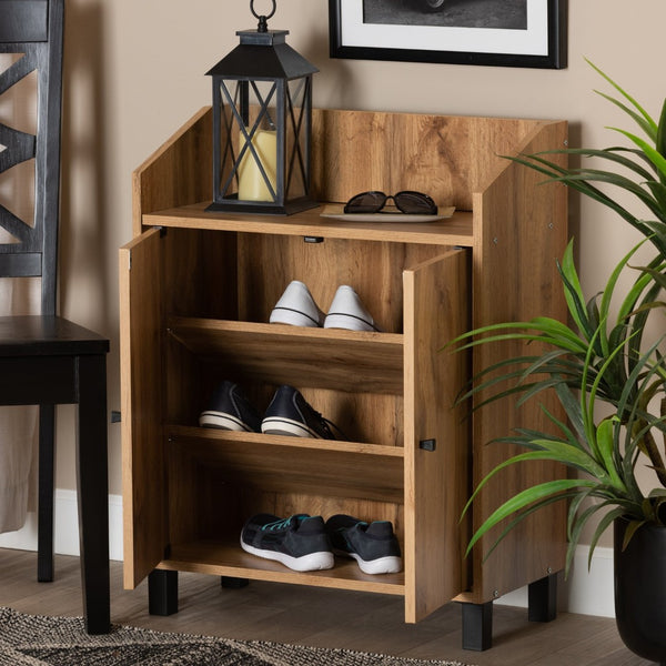 Baxton Studio Baxton Studio Rossin Stylish Oak Brown Entryway Shoe Storage Cabinet with Open Shelf & Ventilation ATSC1614-Wotan Oak-Shoe Cabinet