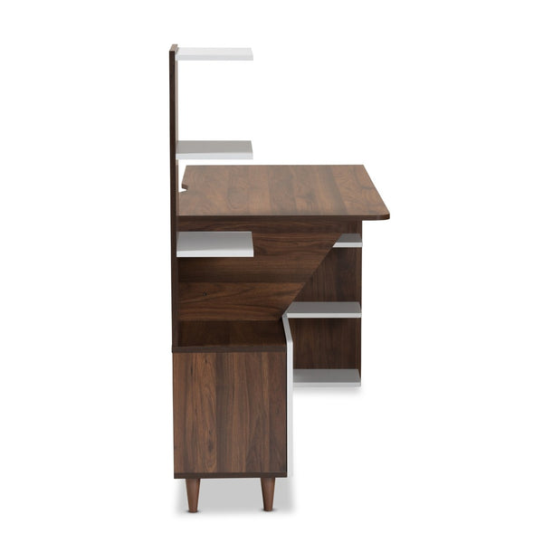Baxton Studio Baxton Studio Tobias Mid-Century Modern Desk – Two-Tone White & Walnut with Open Shelves & Storage SESD8012WI-Columbia/White-Desk