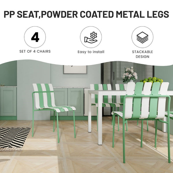 English Elm Summer Outdoor Dining Set Stackable Pp Chairs Round Table Uv Resistant Patio Cream White,Haze Green,White W3450S00115
