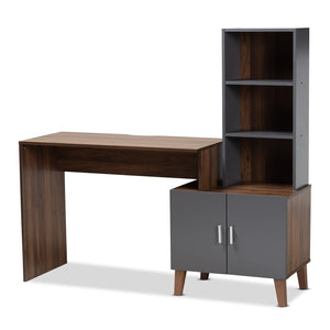 Baxton Studio Baxton Jaeger Modern Walnut Brown & Dark Grey Wood Storage Desk with Shelves for Home Office Use SESD8019WI-Columbia/Dark Grey-Desk
