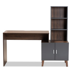 Baxton Studio Baxton Jaeger Modern Walnut Brown & Dark Grey Wood Storage Desk with Shelves for Home Office Use SESD8019WI-Columbia/Dark Grey-Desk
